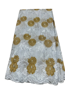 White and Gold Voile Lace - 5 Yards