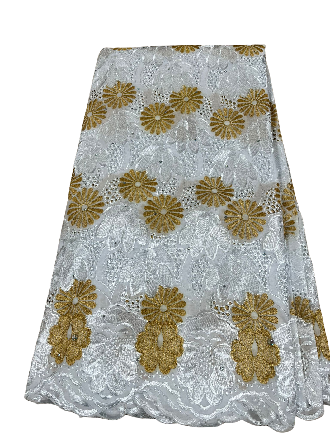 White and Gold Voile Lace - 5 Yards