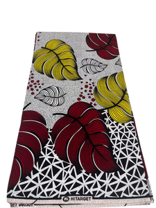 White, Wine and Yellow Block Print Ankara - 6 Yards