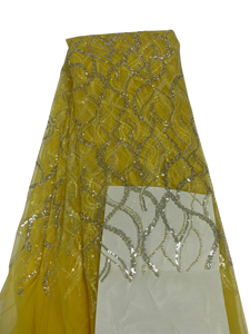 Yellow with Silver Beaded Lace  - 5 Yards