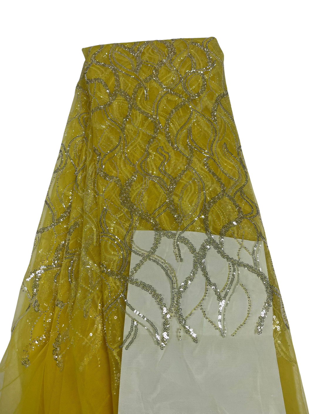 Yellow with Silver Beaded Lace  - 5 Yards