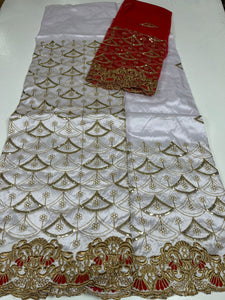 White and Gold George with Red Blouse Fabric (3 Pieces)