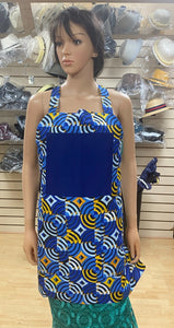 Blue with Yellow and White Ankara Print Apron