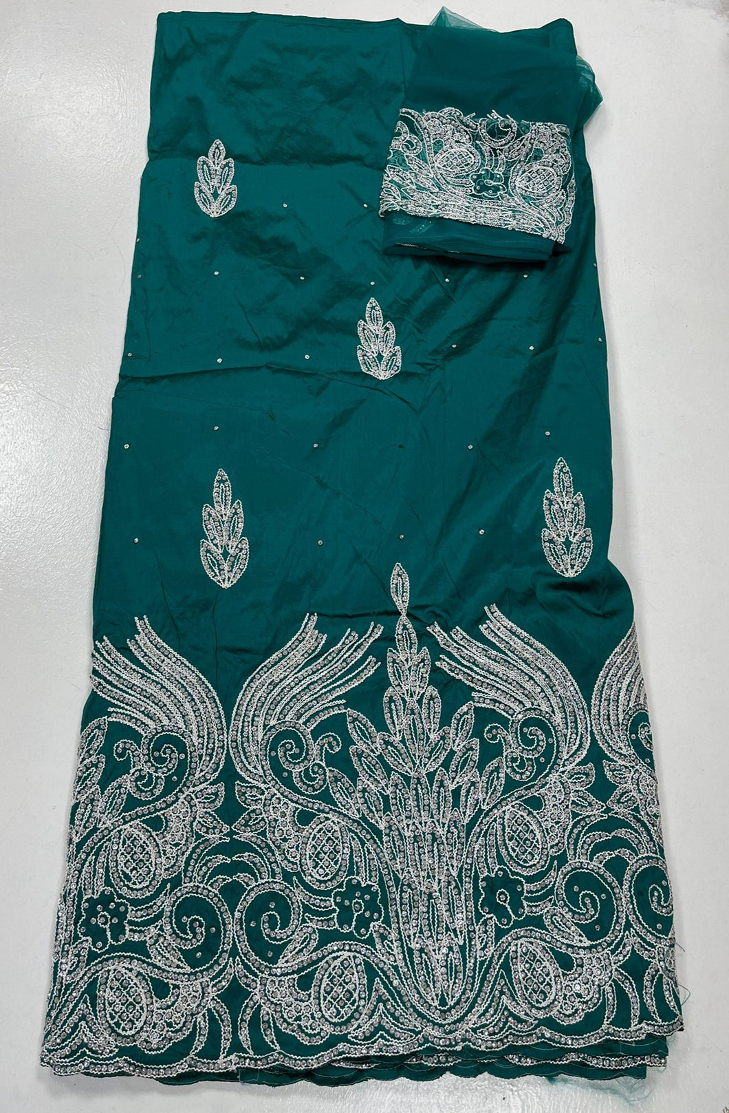 Teal Green and Silver George with Blouse Fabric