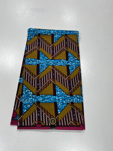 Turquoise Blue and Brown Block Print Ankara - 6 Yards