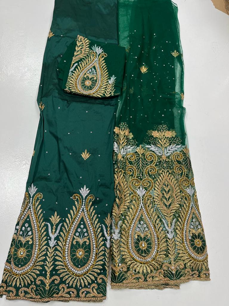 Emerald Green Net George (3 Pieces) with Blouse Fabric