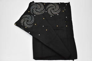 Black with Gold and Silver Stones Aso Oke