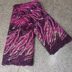Magenta French Lace with Sequins - 5 Yards