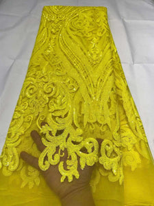 Yellow Sequinned French Lace - 5 Yards