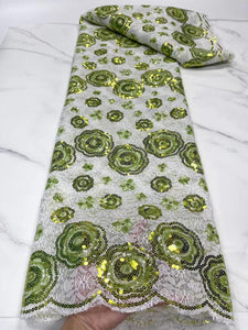White and Lime Green French Lace - 5 Yards