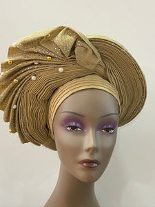 Champagne Gold Beaded Auto Gele