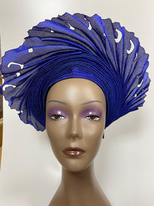 Royal Blue Laser Cut Auto Gele