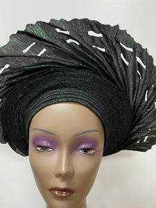 Green and Black Auto Gele