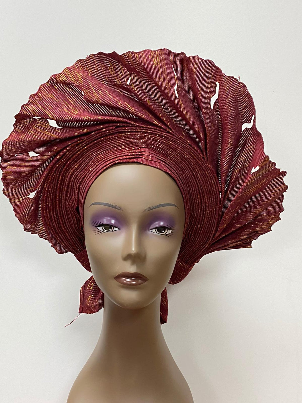 Burgundy mixed with Gold Auto Gele