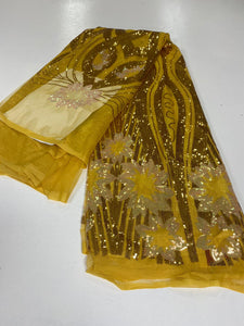 Golden Yellow Sequins French Lace - 5 Yards