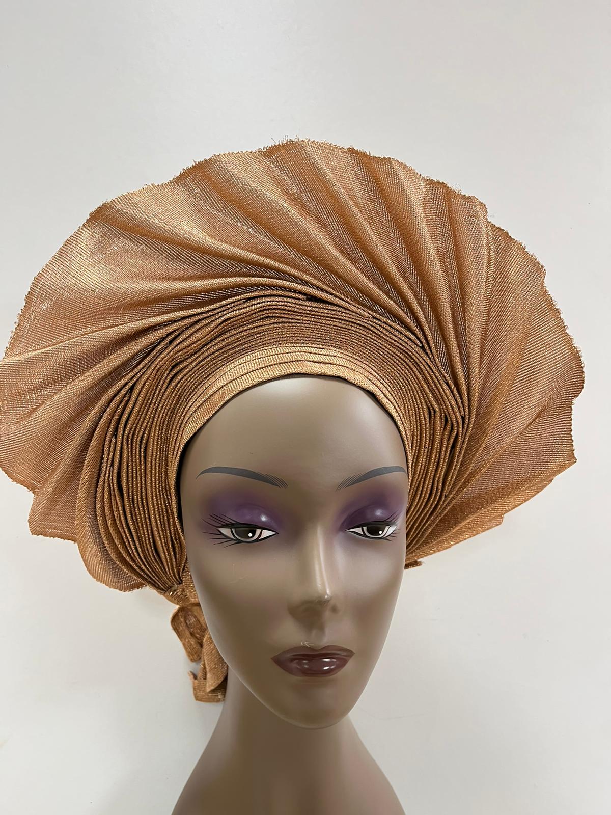 Rose Gold Aso-Oke Auto Gele – Rose African Fabrics
