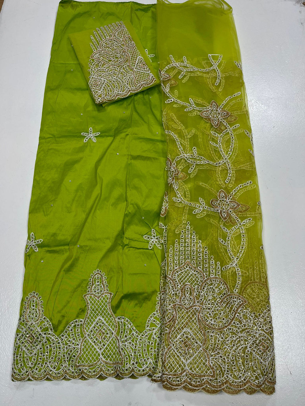 Lime Green Net George with Blouse Fabric (3 Pieces)