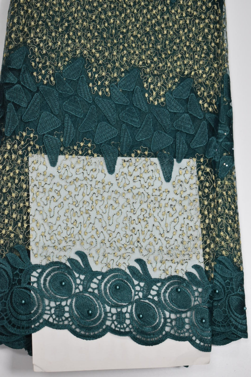 Emerald Green and Gold French Lace - 5 Yards