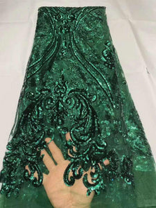 Sequins Emerald Green French Lace - 5 Yards