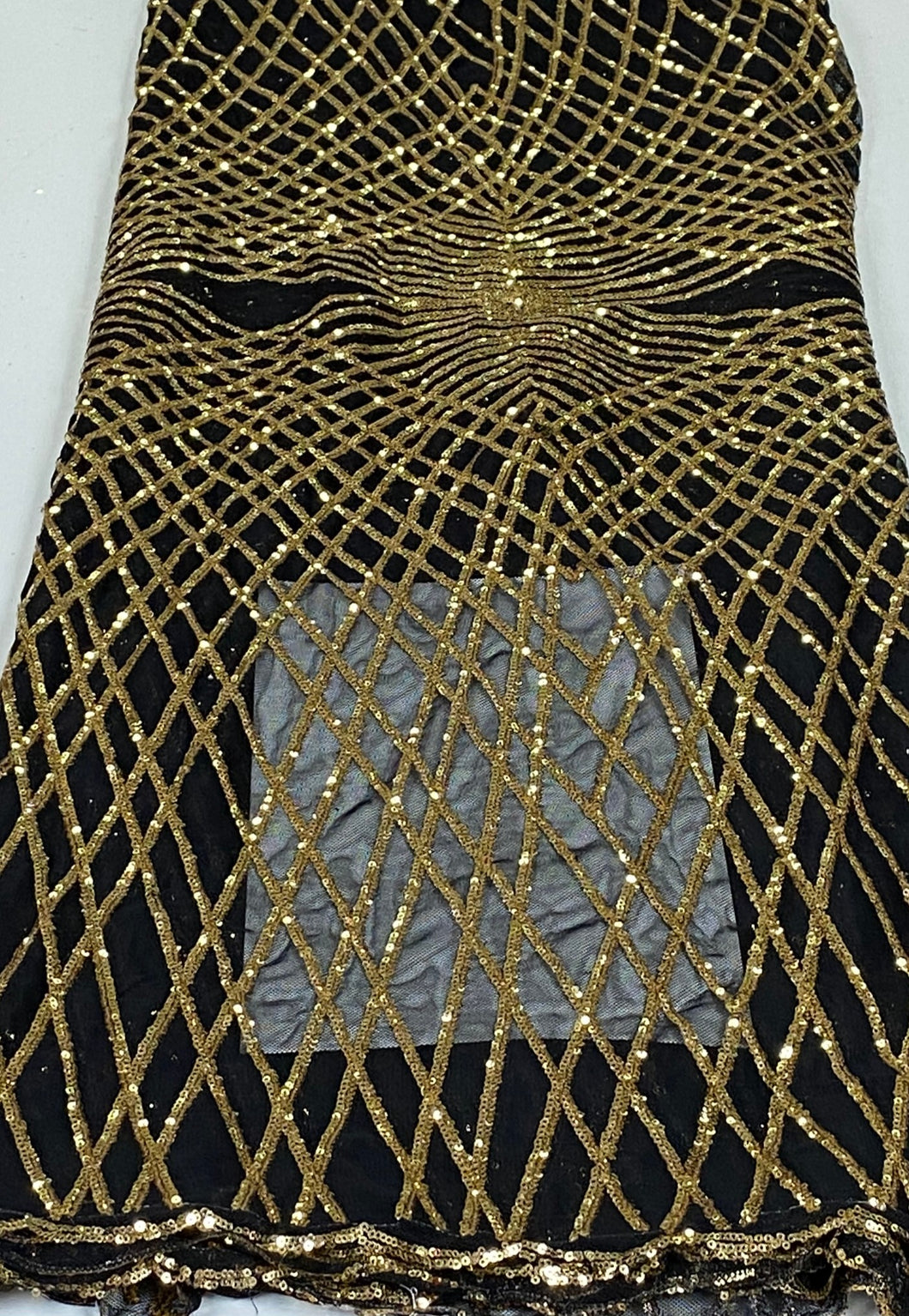 Black and Gold Sequinned French Lace - 5 Yards